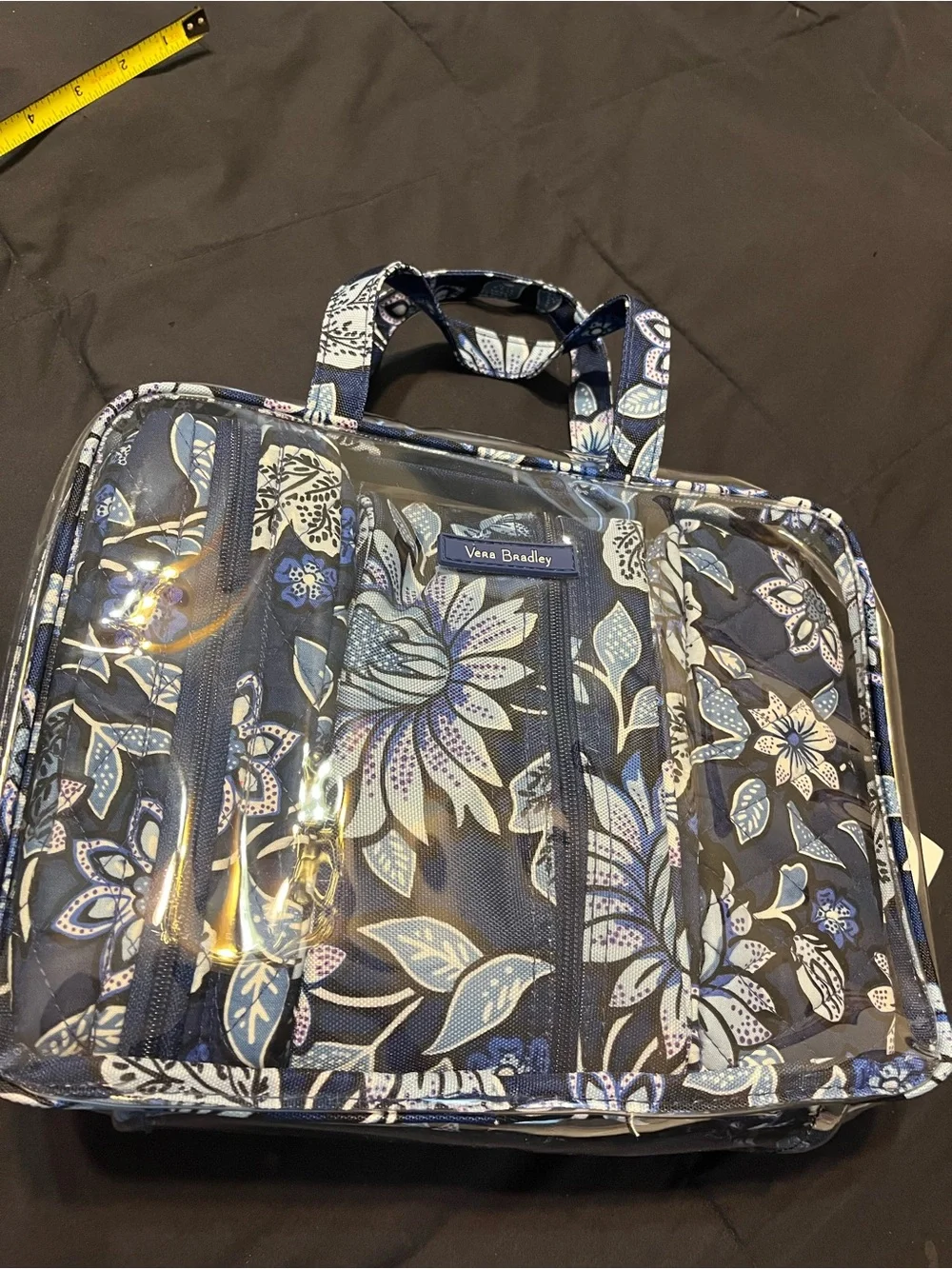 Vera Bradley Navy Floral Clear-Front Cosmetic Organizer